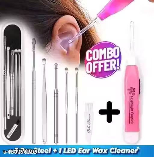 Ear wax remover Stainless Steel tool kit, Reusable Ear cleaner buds