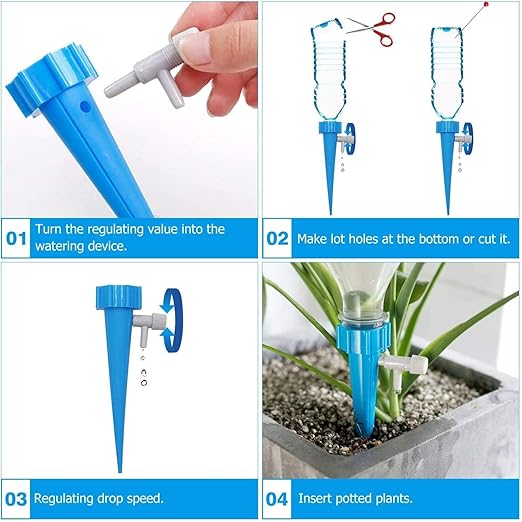 10 Pcs Drip Irrigation Kit For Home Garden, Self-Watering Spikes For Plants, Automatic Plant Water Dropper With Slow Release Control Valve Switch Drip Irrigation System