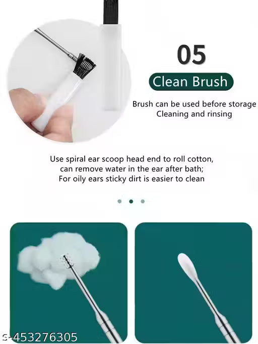 Ear wax remover Stainless Steel tool kit, Reusable Ear cleaner buds