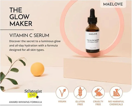 MAELOVE Hydrating Facial Serum with Vitamins C, E, Ferulic Acid and Hyaluronic Acid -1 Fl Oz/30ML (Pack of 1)